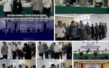 Rutan Dumai, PN Dumai dan Kejari Dumai Teken Kerjasama Persidangan Pidana Secara Elektronik